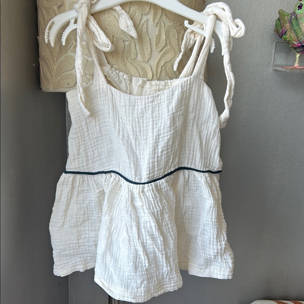 Omamimini cream Sleeveless Blouse with Blue Trim